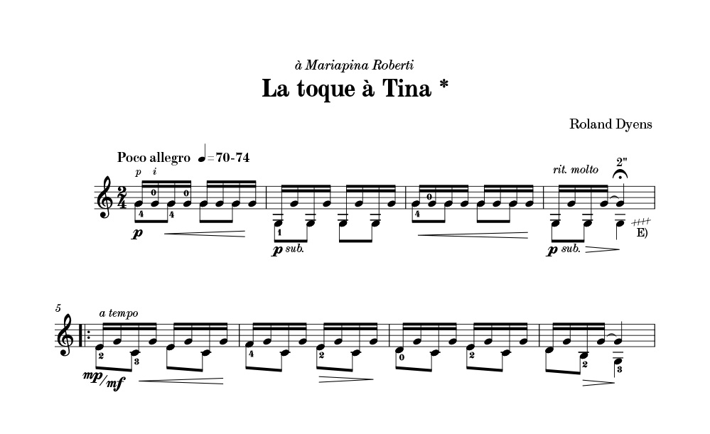 La toque à Tina - Roland Dyens - Partition - Guitare