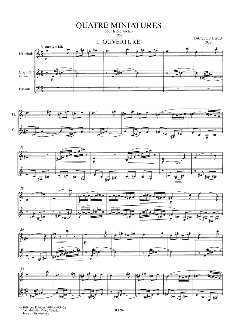 4 Miniatures - Jacques Hétu - Partition - Trios