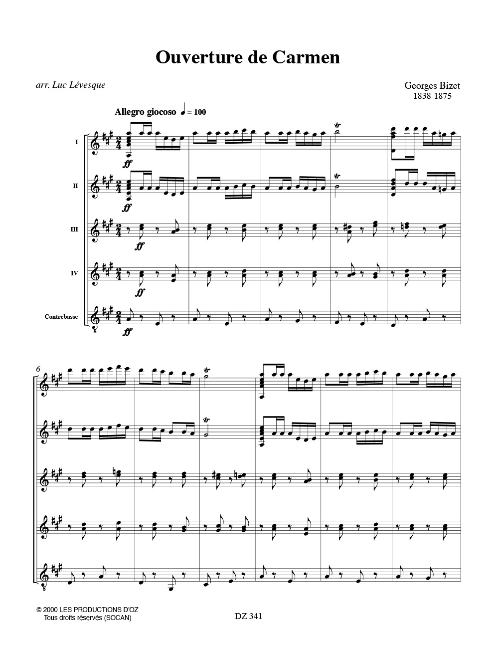 Ouverture de Carmen - BIZET - Partition - Guitare