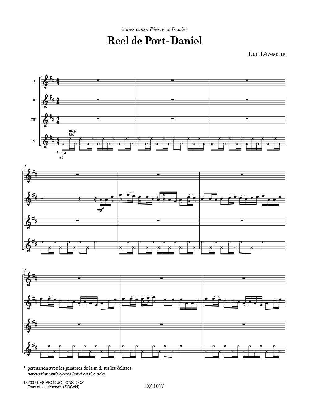 Musique Facile pour 4 Guitares : Québec - Traditionnel - Partition