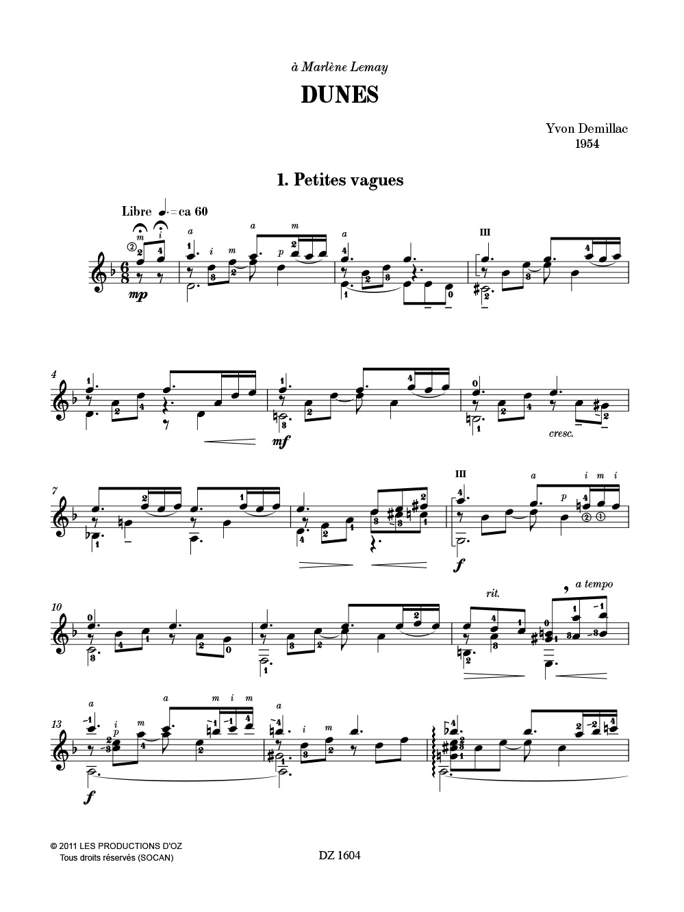 Dunes - Yvon Demillac - Partition