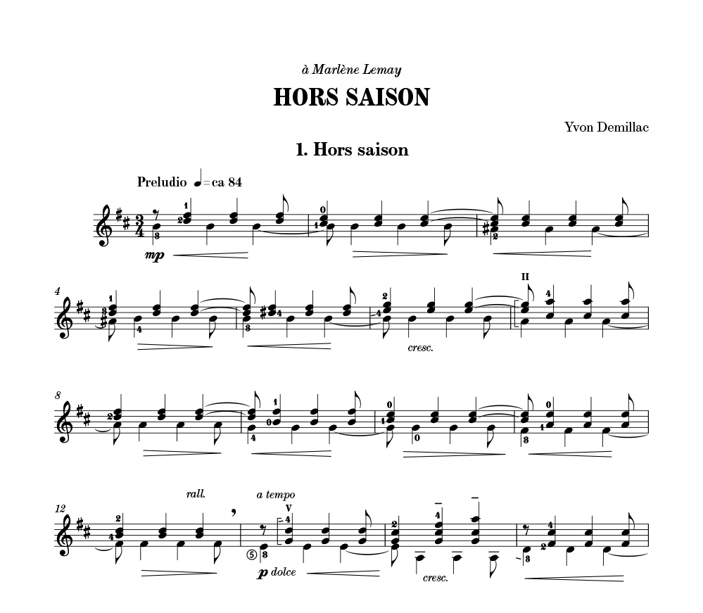 Hors saison - Yvon Demillac - Partition