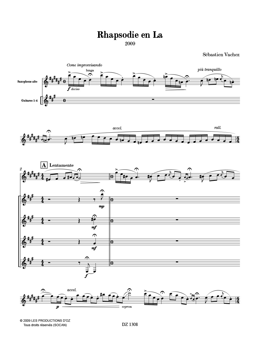 Rhapsodie en la pour saxophone et 4 guitares - Sébastien Vachez