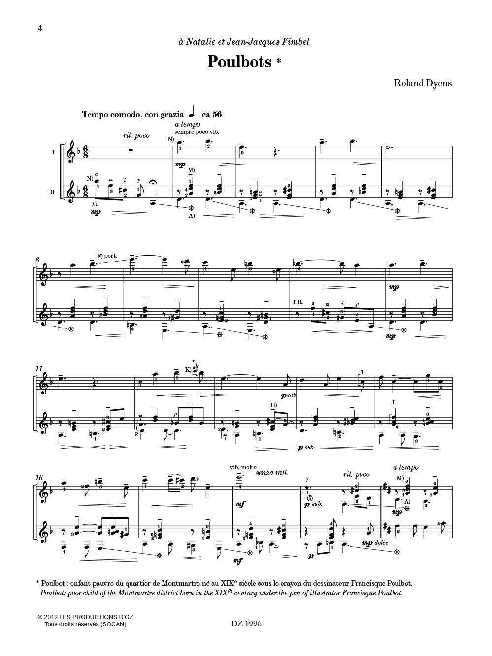 Poulbots - Roland Dyens - Partition