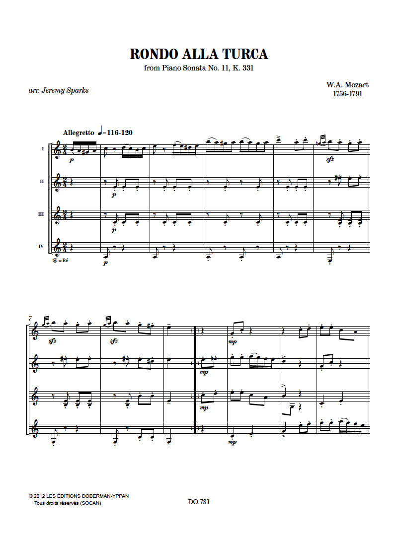 Rondo alla Turca - MOZART - Partition - Guitare