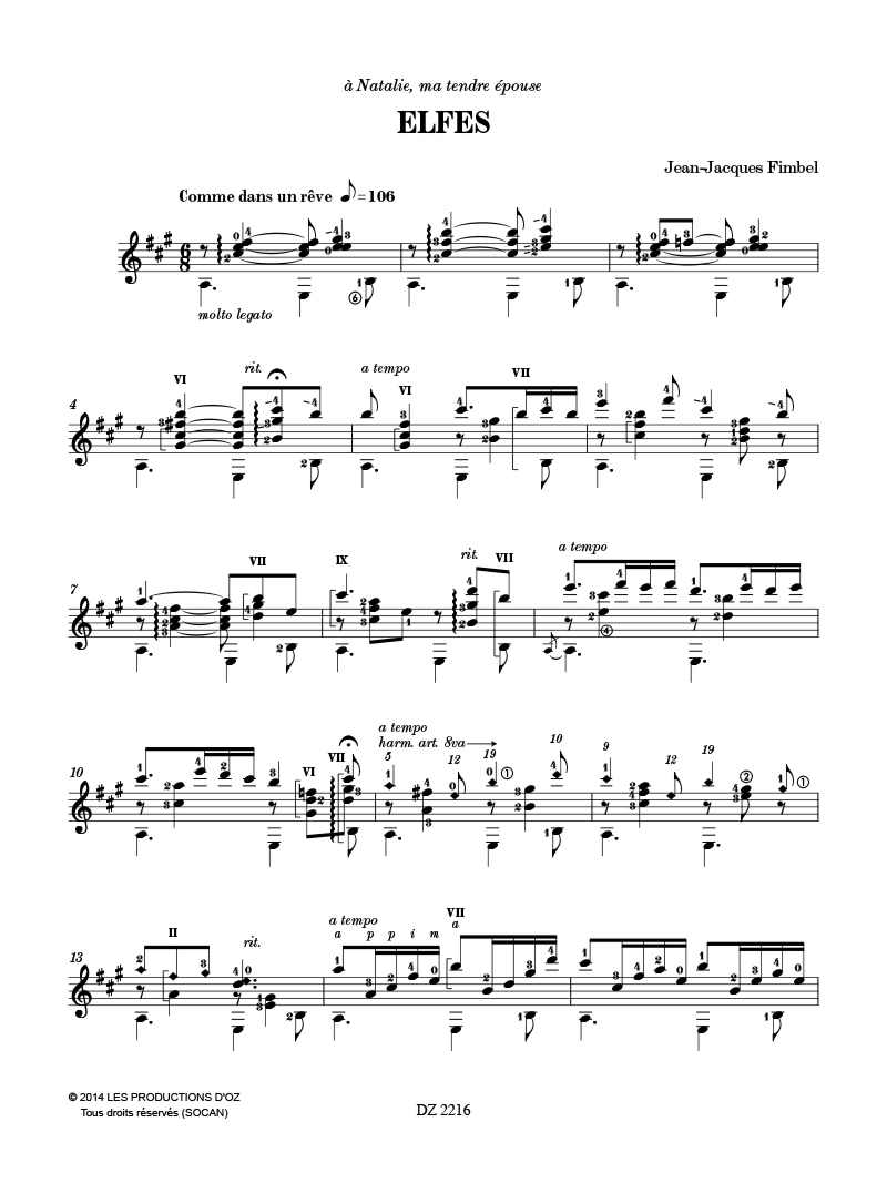 Elfes et Licornes - Jean-Jacques Fimbel - Partition - Guitare