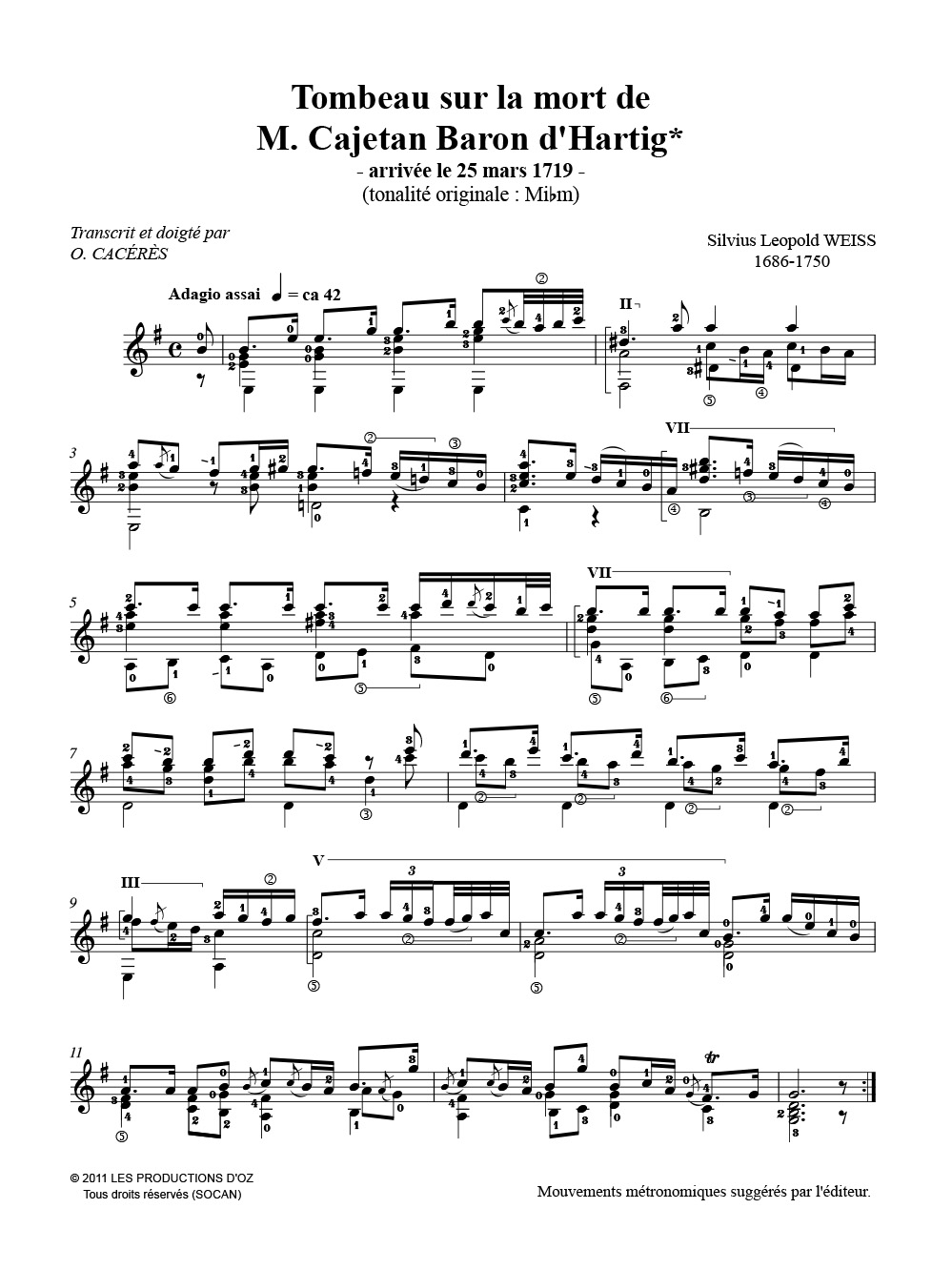 8 Pezzi staccati - Silvius Leopold Weiss - Partition - Guitare
