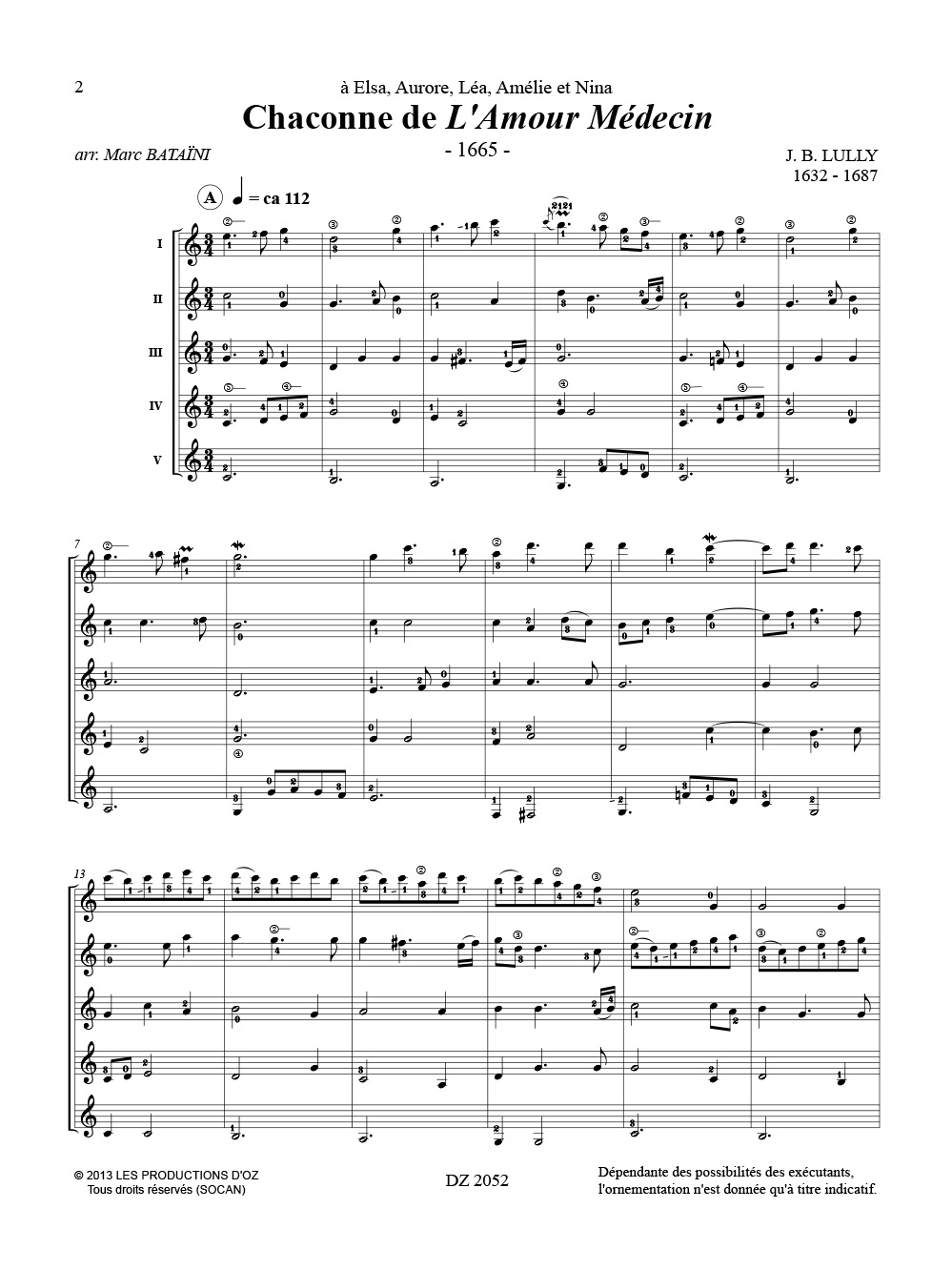 Chaconne de l'Amour Médecin - LULLY - Partition - Guitare