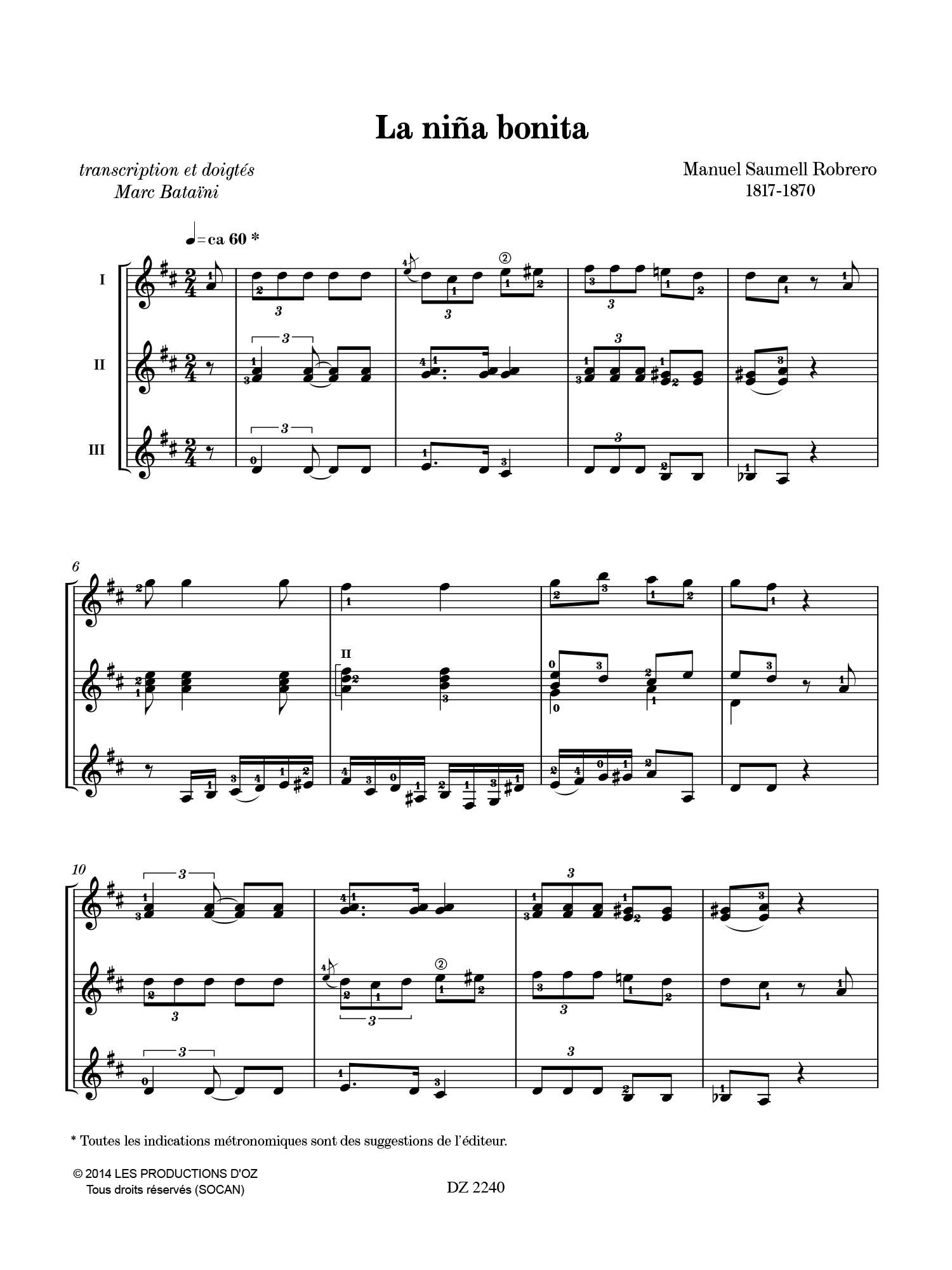 Contradanzas cubanas - Manuel Saumell - Partition - Guitare
