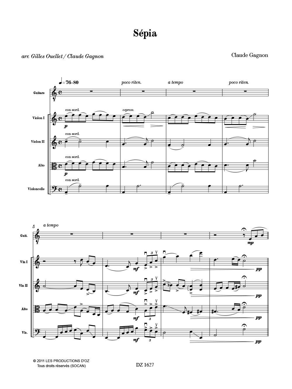 Sepia - Claude Gagnon - Partition
