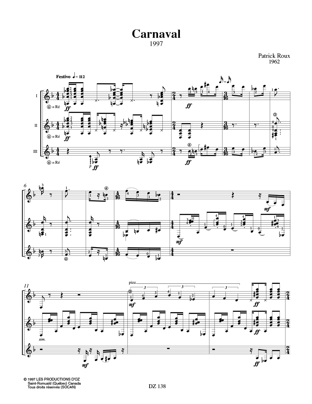 Carnaval - Patrick Roux - Partition - Guitare