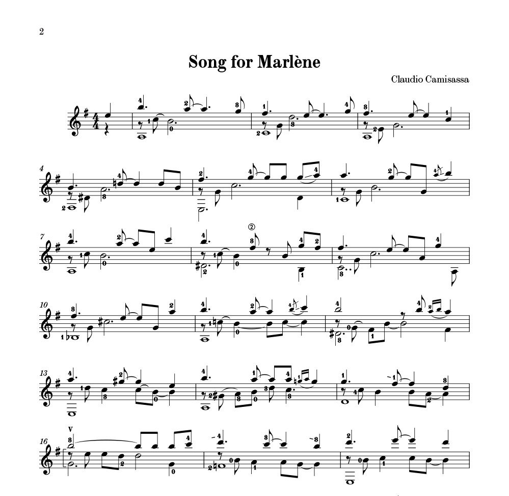 Song for Marlène - Claudio Camisassa - Partition - Guitare