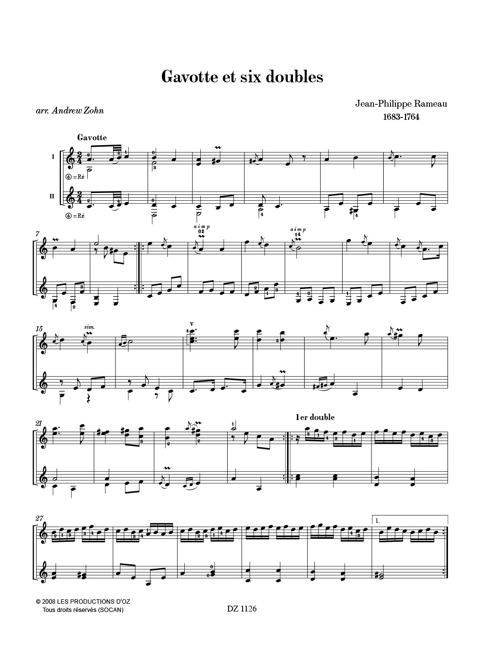 Gavotte et six doubles - RAMEAU - Partition - Guitare