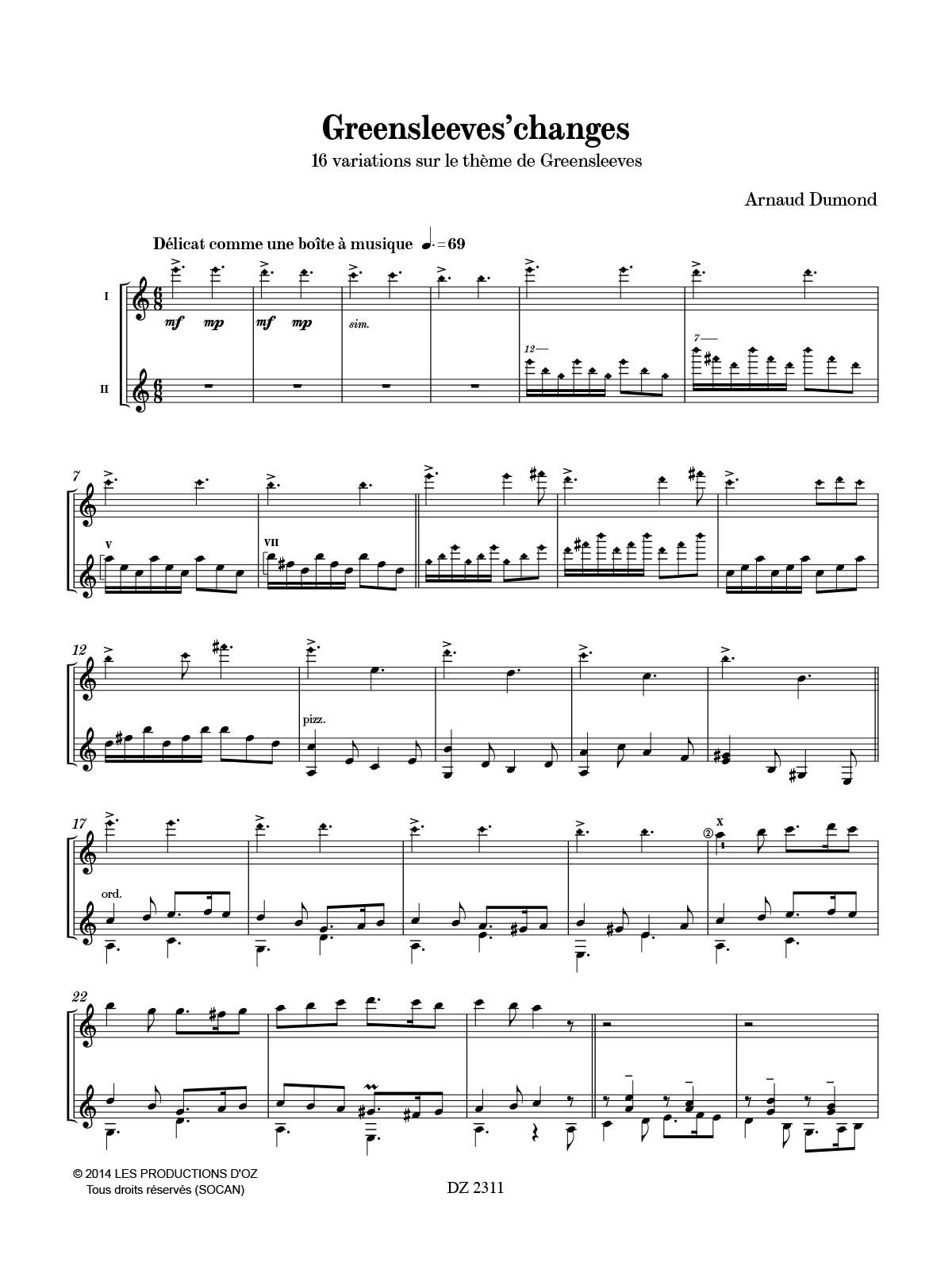 Greensleeves' Changes - Arnaud Dumond - Partition - Guitare