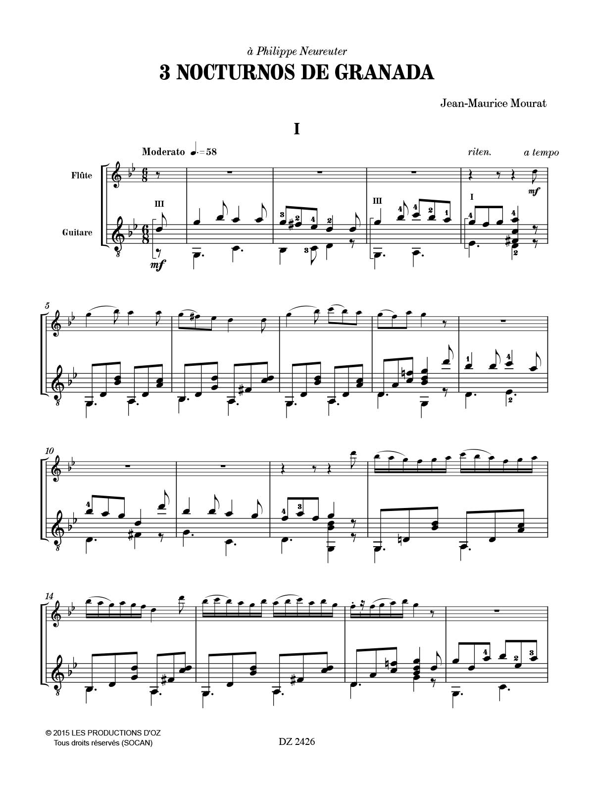 3 Nocturnes de Granada - Jean-Maurice Mourat - Partition - Duos