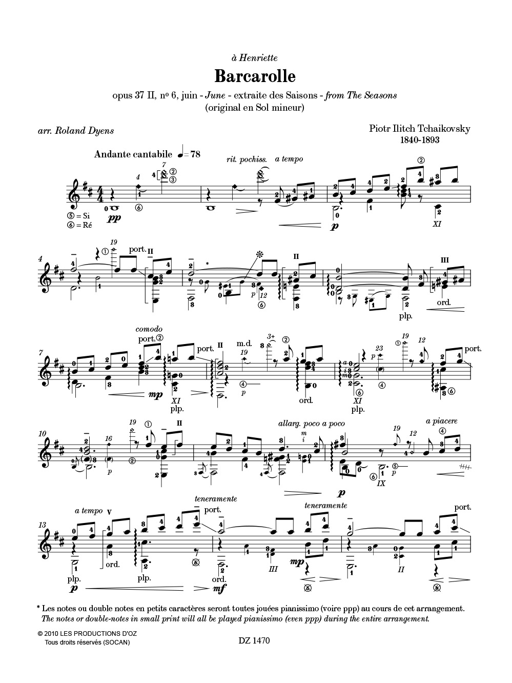 Barcarolle - TCHAIKOVSKY - Partition - Guitare