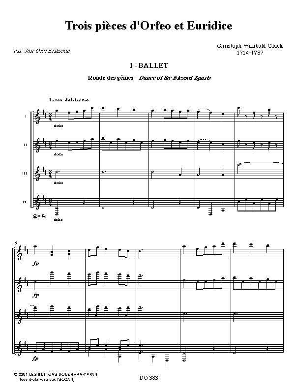 3 pièces d'Orphée et Euridice - GLUCK - Partition - Guitare