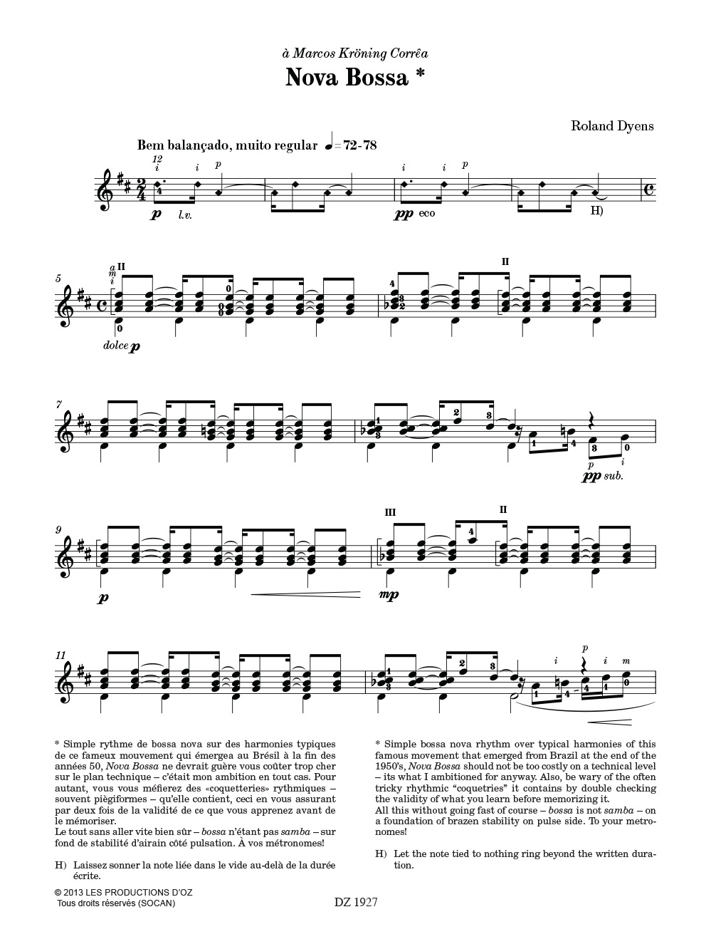 Nova Bossa - Roland Dyens - Partition