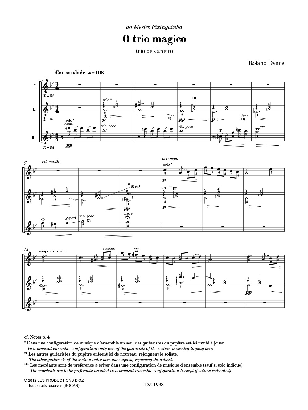 O Trio Magico - Roland Dyens - Partition - Guitare