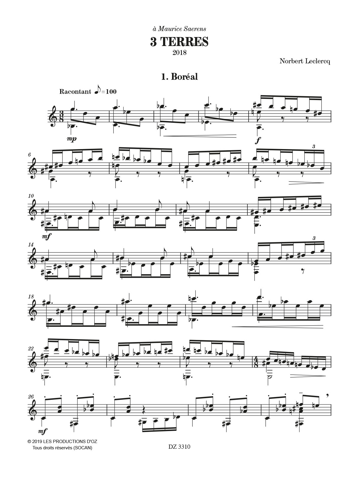 3 terres - Norbert Leclercq - Partition - Guitare