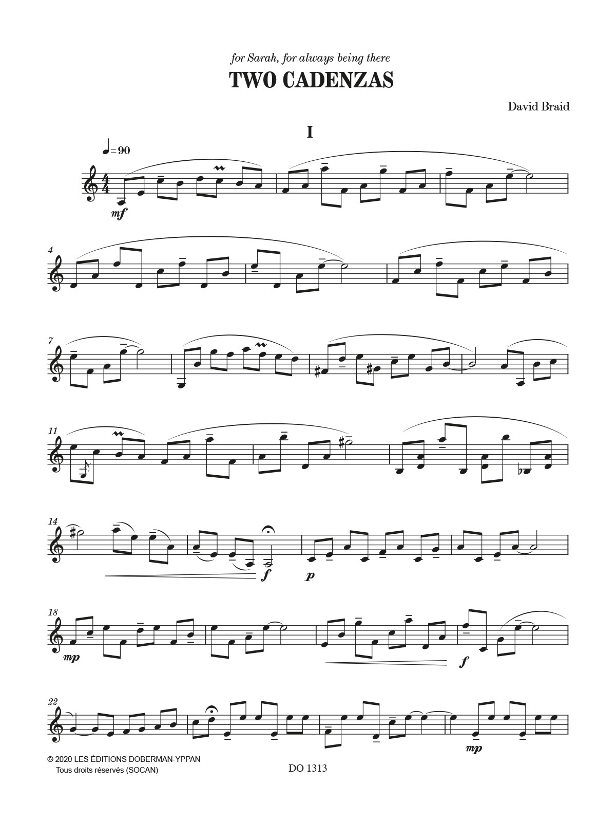 Two cadenzas - David Braid - Partition