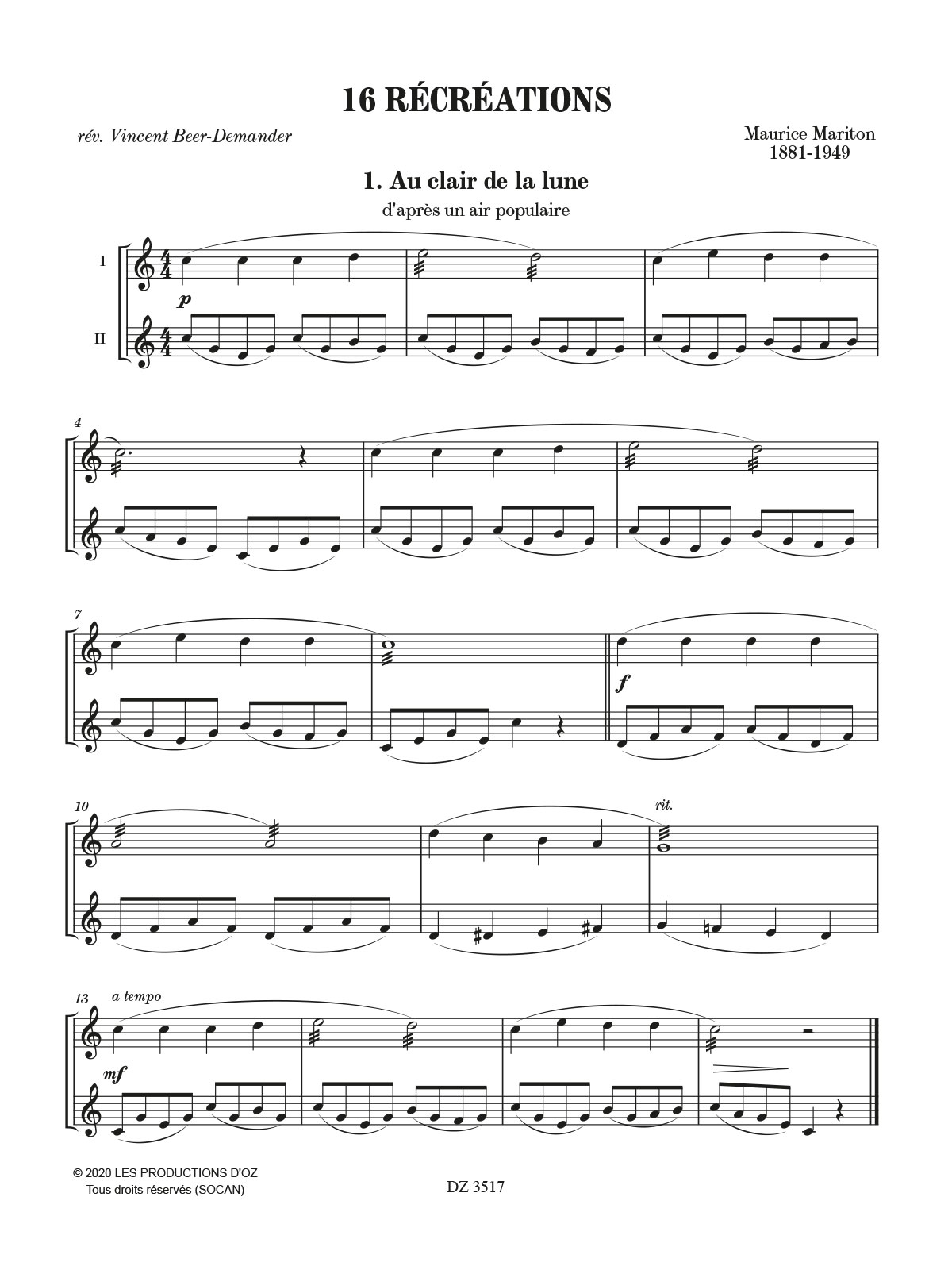 16 Récréations - Maurice MARITON - Partition