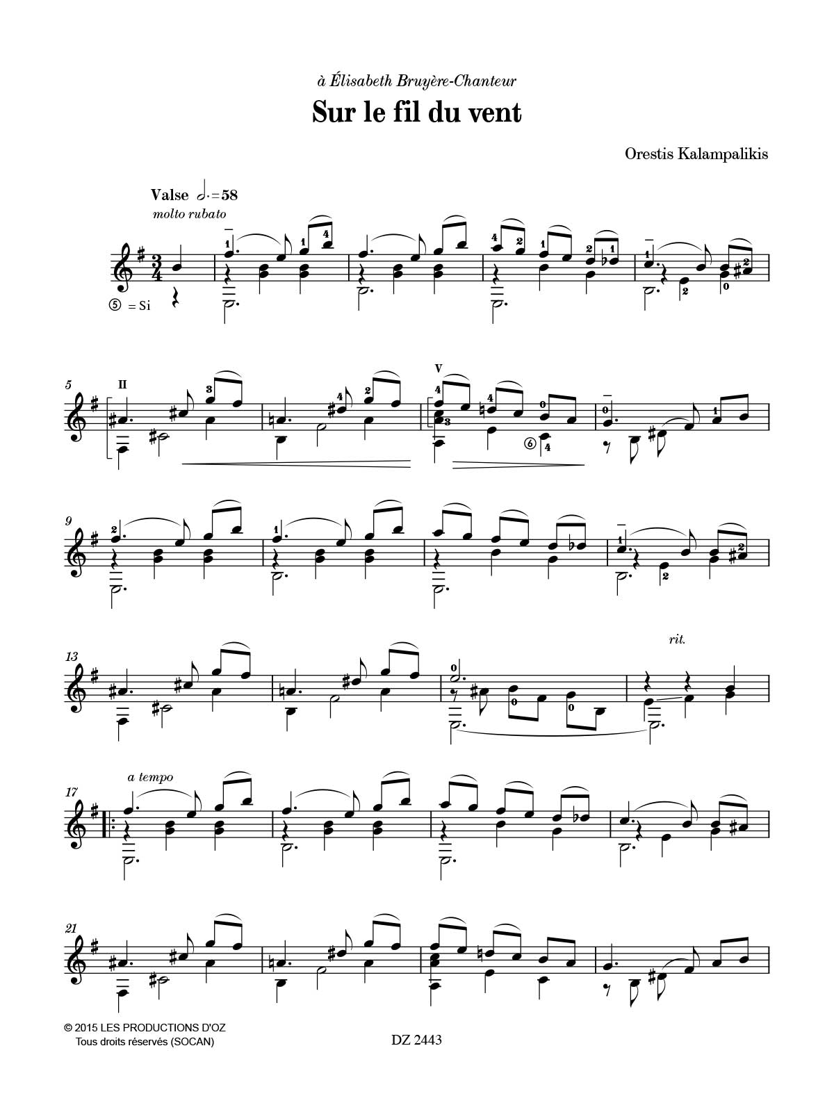 Sur le fil du vent - Orestis Kalampalikis - Partition - Guitare