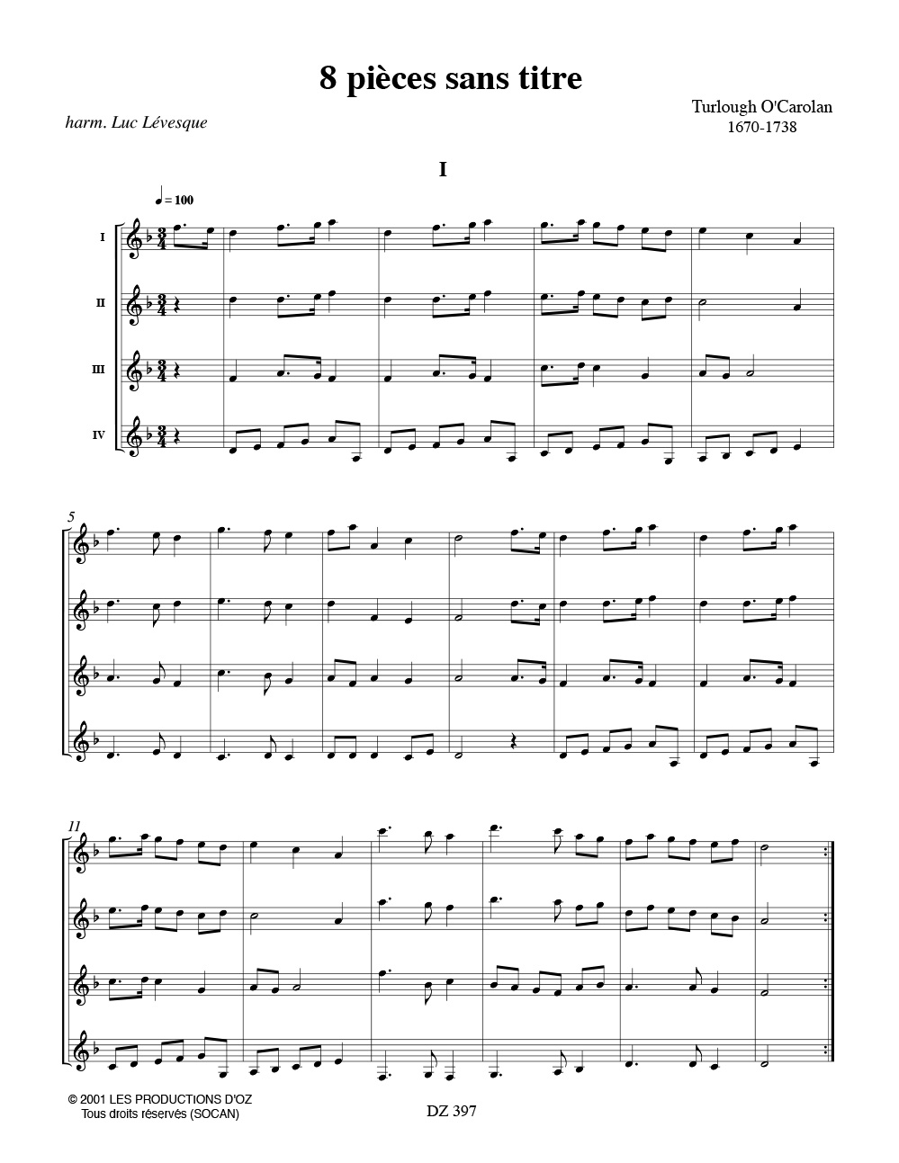 8 pièces sans titre - Turlough O'Carolan - Partition