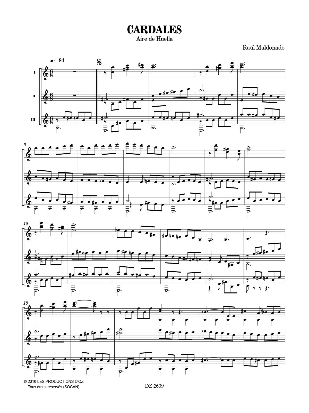 Cardales - 3 Guitares - Raul Maldonado - Partition