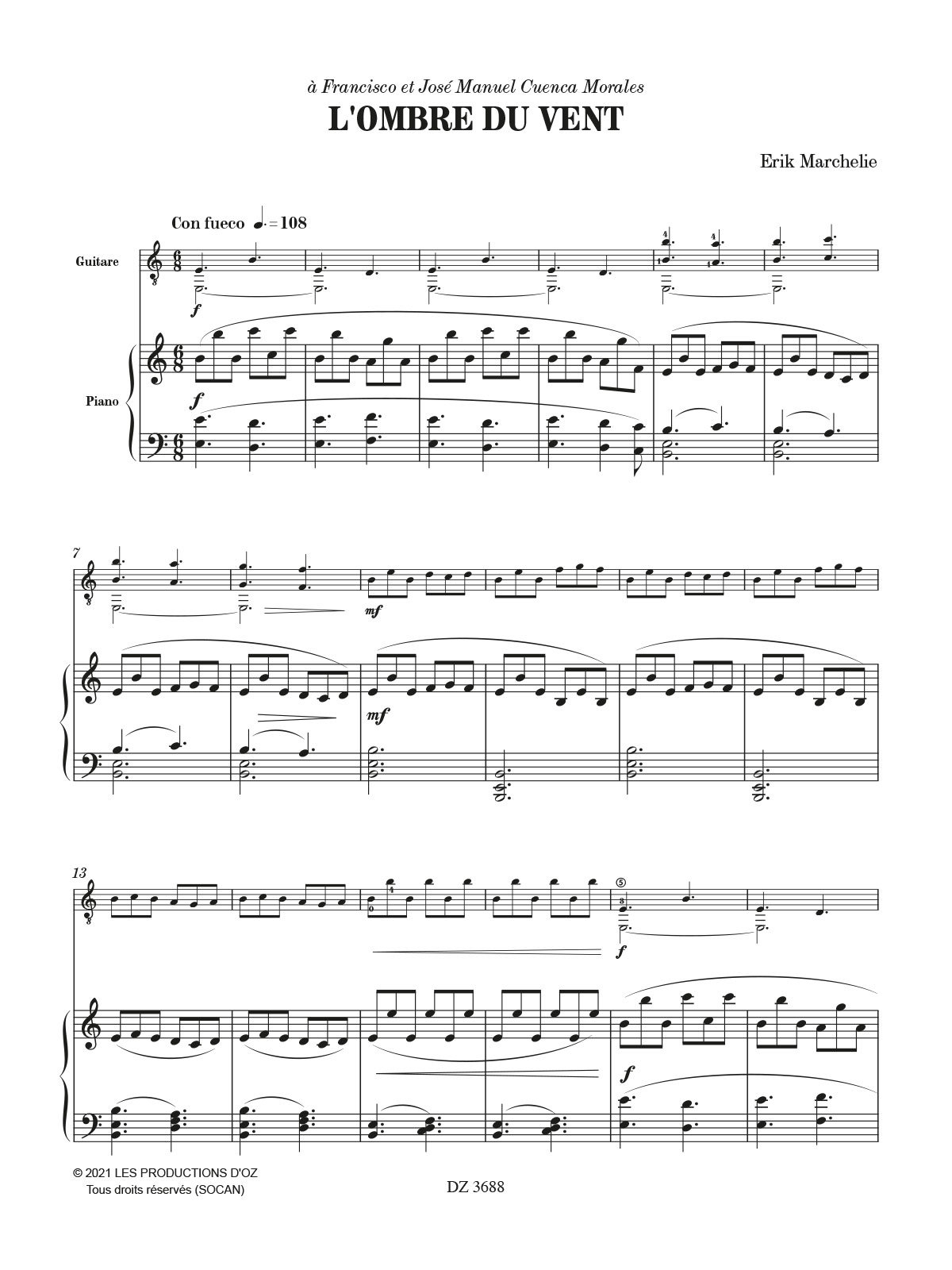 L'Ombre du vent - Erik Marchelie - Partition
