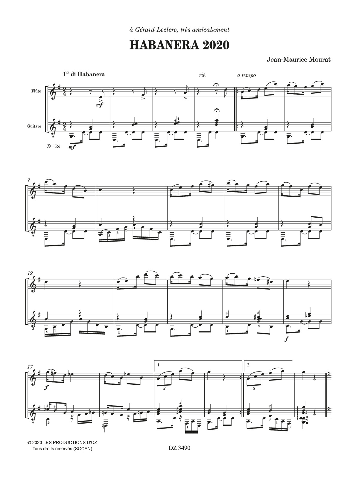 Habanera 2020 - Jean-Maurice Mourat - Partition