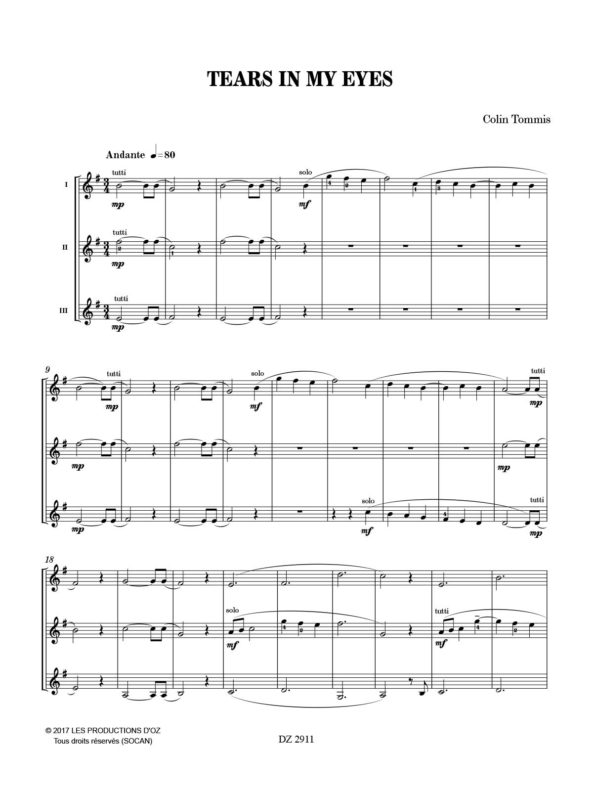 Tears In My Eyes - Colin Tommis - Partition - Guitare
