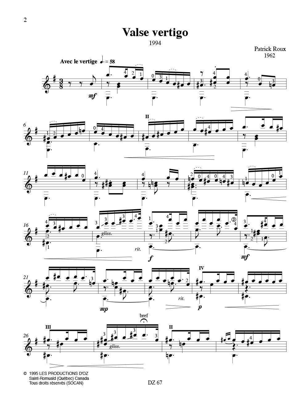 Valse vertigo - Roux Patrick - Partition