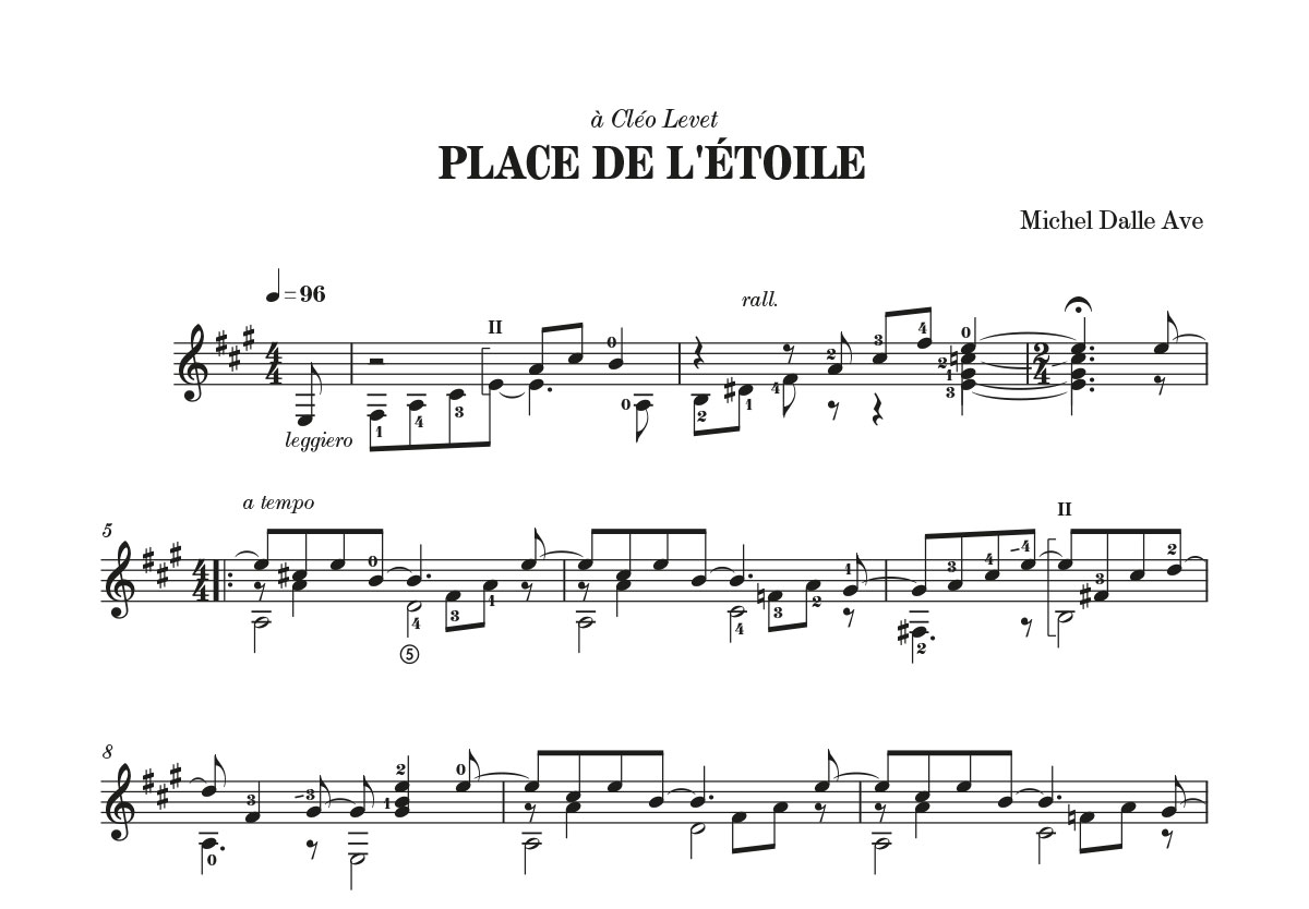 Place de l'Étoile - Ave Michel Dalle - Partition - Guitare