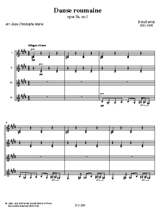 Danse roumaine op. 8a, no. 1 - BARTOK - Partition - Guitare
