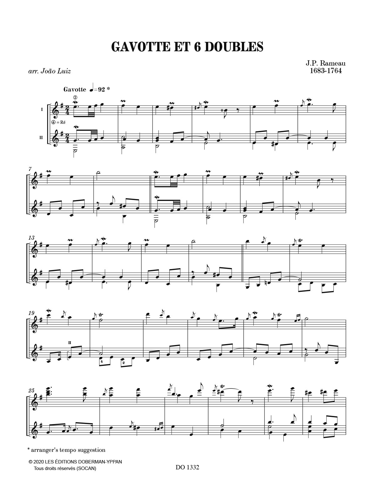 Gavotte et 6 Doubles - RAMEAU - Partition - Guitare