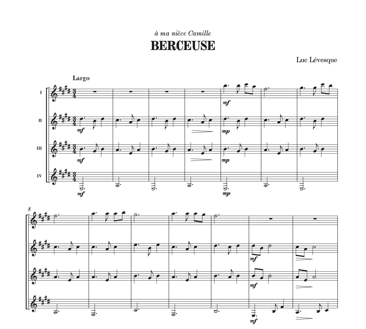 Berceuse - Luc Levesque - Partition - Guitare