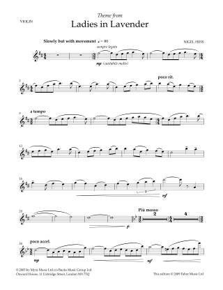 Theme from Ladies in Lavender - Nigel Hess - Partition - Violon