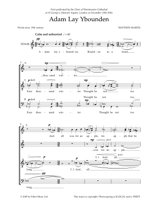 Adam Lay Ybounden. SATB - Matthew Martin - Partition