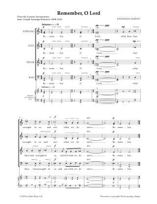 Remember, O Lord. SATB unacc. (CSS) - Jonathan Harvey - Partition