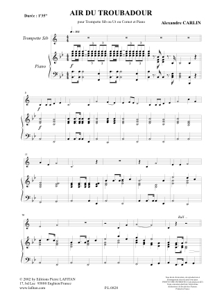 Air du troubadour - Alexandre Carlin - Partition - Trompette