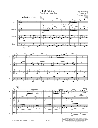 Pastorale - STRAVINSKY - Partition - Flûte à bec