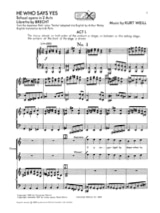 He Who Says Yes Der Jasager - WEILL - Partition - Opéras